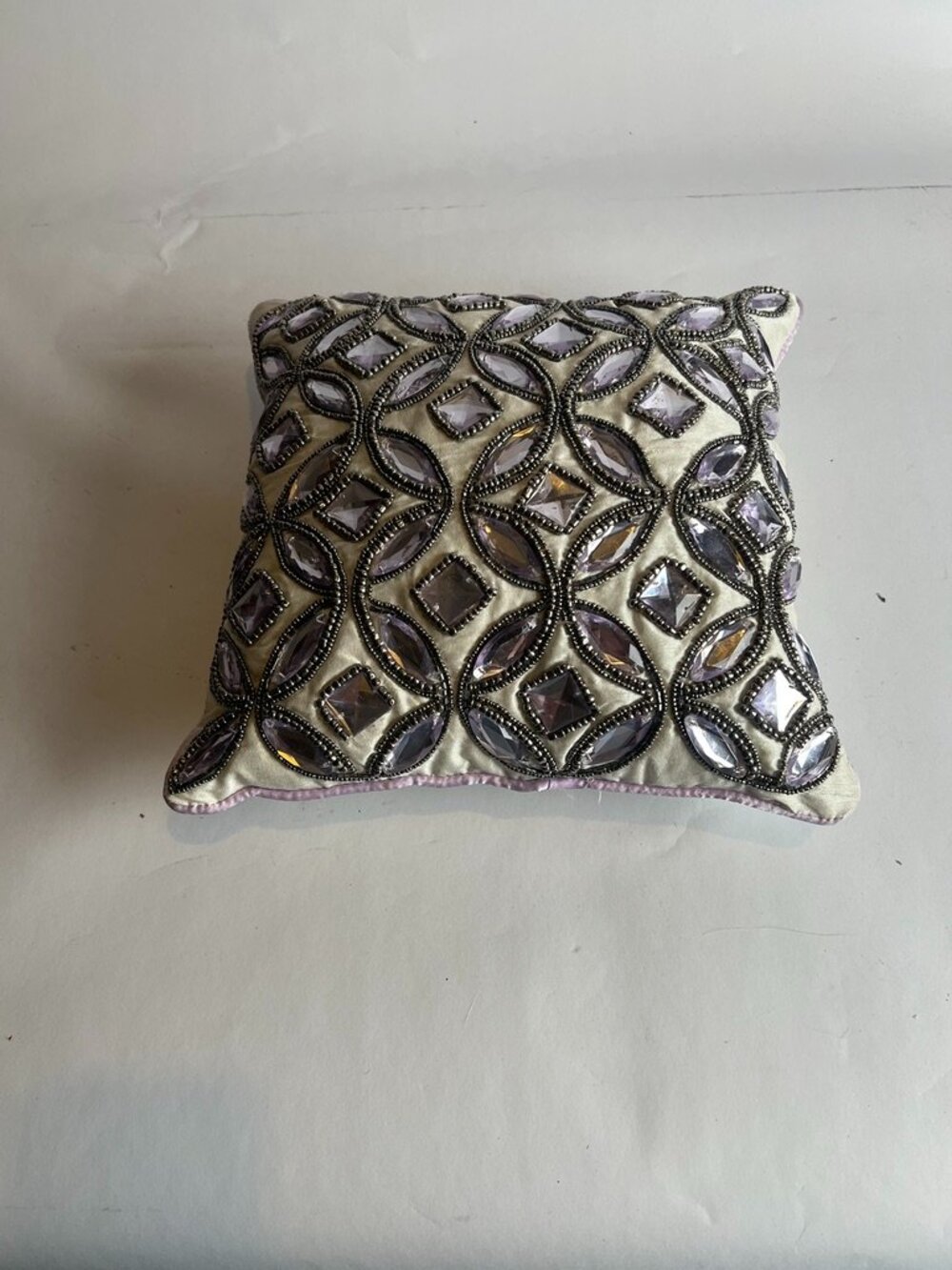 Glam Beaded Crystal Accent Pillow Lavender Silver Hollywood Regenc